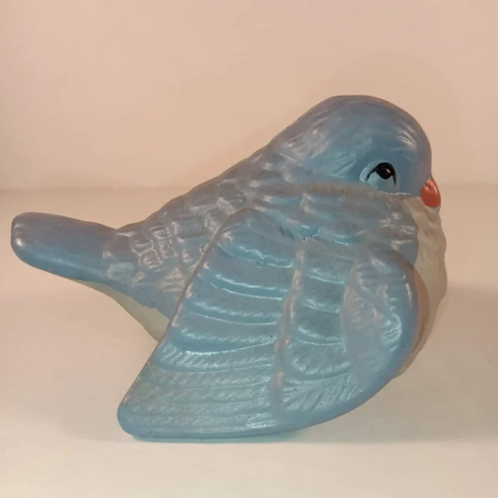 Blue Ceramic Bird in Wicker Nest - Decorative Home Accent